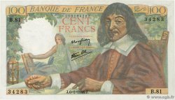 100 Francs DESCARTES FRANCE  1944 F.27.04 AU+