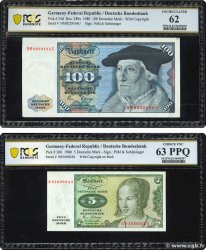 5 et 100 Deutsche Mark Lot GERMAN FEDERAL REPUBLIC  1980 P.30b et P.34d