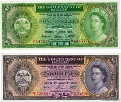 1 et 2 Dollars Lot BELICE  1975 P.33b et P.34c FDC