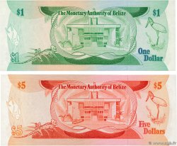 1 et 5 Dollars Lot BELIZE  1980 P.38a et P.39a UNC