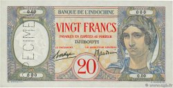 20 Francs Spécimen DJIBOUTI  1941 P.07As UNC-