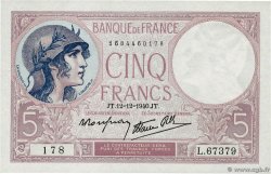 5 Francs FEMME CASQUÉE modifié FRANCE  1940 F.04.17 UNC