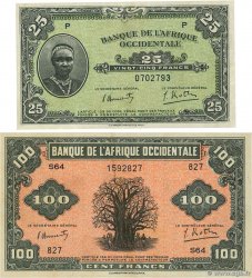 25 et 100 Francs Lot FRENCH WEST AFRICA  1942 P.30a et P.31