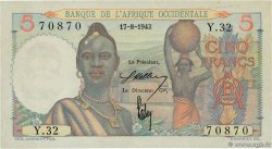 5 Francs FRENCH WEST AFRICA  1943 P.36 AU