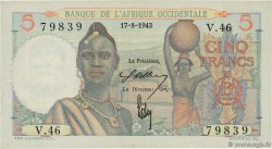 5 Francs FRENCH WEST AFRICA  1943 P.36 SC+
