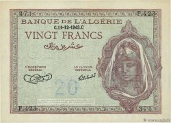 20 Francs ALGERIA  1943 P.092a AU+