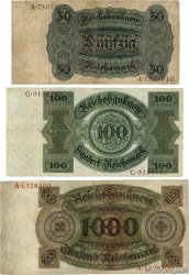 50, 100 et 1000 Reichsmark Lot DEUTSCHLAND  1924 P.177-P.179 S