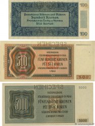 100, 500 et 5000 Korun Spécimen BOHEMIA & MORAVIA  1940 P.07s, P.12s et P.17s AU