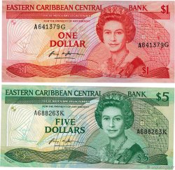 1 et 5 Dollars  Lot EAST CARIBBEAN STATES  1985 P.17g et P.18k UNC-