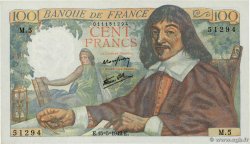 100 Francs DESCARTES FRANCIA  1942 F.27.01 q.FDC