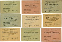 1, 2, 5, 10, 20, 50, 100, 500 et 1000 Francs Lot FRANCE regionalism and various Bruay 1945 K.067.01 à 10 VF+