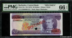 20 Dollars Spécimen BARBADOS  1973 P.34s