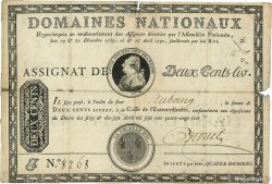 200 Livres sans coupons Fauté FRANCE  1792 Ass.01b VG
