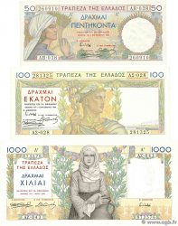 50, 100 et 1000 Drachmes Lot GRECIA  1935 P.104 à 106 AU+