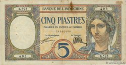 5 Piastres FRENCH INDOCHINA  1927 P.049b F+