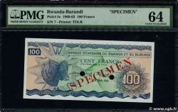 100 Francs Spécimen RWANDA BURUNDI  1960 P.05s SC+