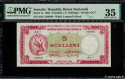 5 Scellini = 5 Somali Shillings SOMALIE  1962 P.01a TTB+