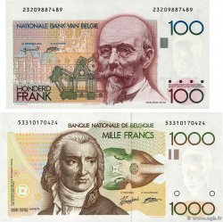 100 et 1000 Francs Lot BELGIQUE  1980 P.142a et P.144a NEUF