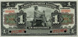 1 Boliviano Spécimen BOLIVIA  1911 P.102s AU+