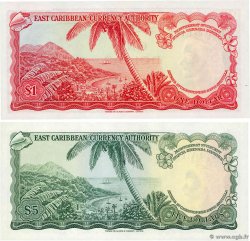 1 et 5 Dollars Lot EAST CARIBBEAN STATES  1965 P.13f et P.14h UNC