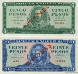 5 et 20 Pesos Spécimen CUBA  1964 P.095bs et P.097bs pr.NEUF