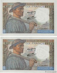 10 Francs MINEUR Consécutifs FRANCE  1943 F.08.09 pr.NEUF