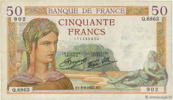 50 Francs CÉRÈS modifié FRANKREICH  1937 F.18.03 SS