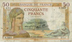 50 Francs CÉRÈS modifié FRANCE  1938 F.18.08 F-