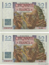 50 Francs LE VERRIER Consécutifs FRANCIA  1947 F.20.08 FDC