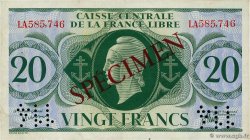 20 Francs Spécimen AFRIQUE ÉQUATORIALE FRANÇAISE Brazzaville 1941 P.12s MBC+