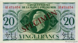 20 Francs Spécimen AFRIQUE ÉQUATORIALE FRANÇAISE  1944 P.17as FDC