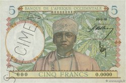 5 Francs Spécimen FRENCH WEST AFRICA (1895-1958)  1941 P.25s UNC-