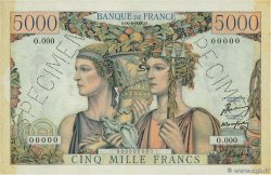 5000 Francs TERRE ET MER Spécimen FRANKREICH  1949 F.48.01Sp VZ+