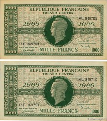 1000 Francs MARIANNE THOMAS DE LA RUE Consécutifs FRANCE  1945 VF.13.02 UNC-