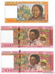 2500 Francs - 500 Ariary et 25000 Francs - 5000 Ariary Lot MADAGASCAR  1998 P.081 et P.082 UNC-