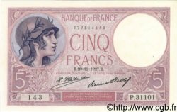 5 Francs FEMME CASQUÉE FRANCE  1927 F.03.11 NEUF