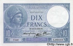 10 Francs MINERVE modifié FRANCE  1940 F.07.25 SUP à SPL
