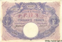 50 Francs BLEU ET ROSE FRANCE  1917 F.14.30 TTB+