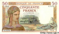 50 Francs CÉRÈS modifié FRANCE  1937 F.18.05 SPL
