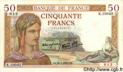 50 Francs CÉRÈS modifié FRANCE  1939 F.18.24 pr.SPL