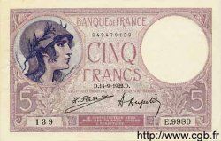 5 Francs FEMME CASQUÉE FRANCE  1922 F.03.06 SUP à SPL