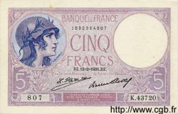 5 Francs FEMME CASQUÉE FRANCE  1931 F.03.15 SUP+