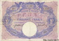 50 Francs BLEU ET ROSE FRANCE  1907 F.14.20 TB+