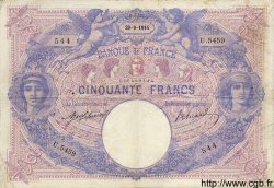 50 Francs BLEU ET ROSE FRANCE  1914 F.14.27 TB+ à TTB