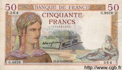 50 Francs CÉRÈS modifié FRANCE  1938 F.18.15 TTB+