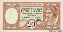 20 Francs Spécimen NOUVELLE CALÉDONIE  1927 P.37as SPL+