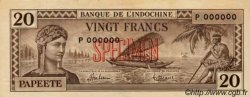 20 Francs TAHITI  1944 P.20s pr.SPL