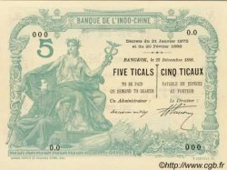 5 Ticaux Spécimen THAILAND  1898 PS.101 var ST