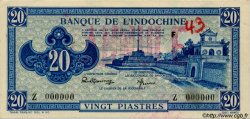 20 Piastres bleu FRENCH INDOCHINA  1943 P.065s AU