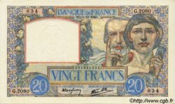 20 Francs TRAVAIL ET SCIENCE FRANCE  1940 F.12.10 NEUF